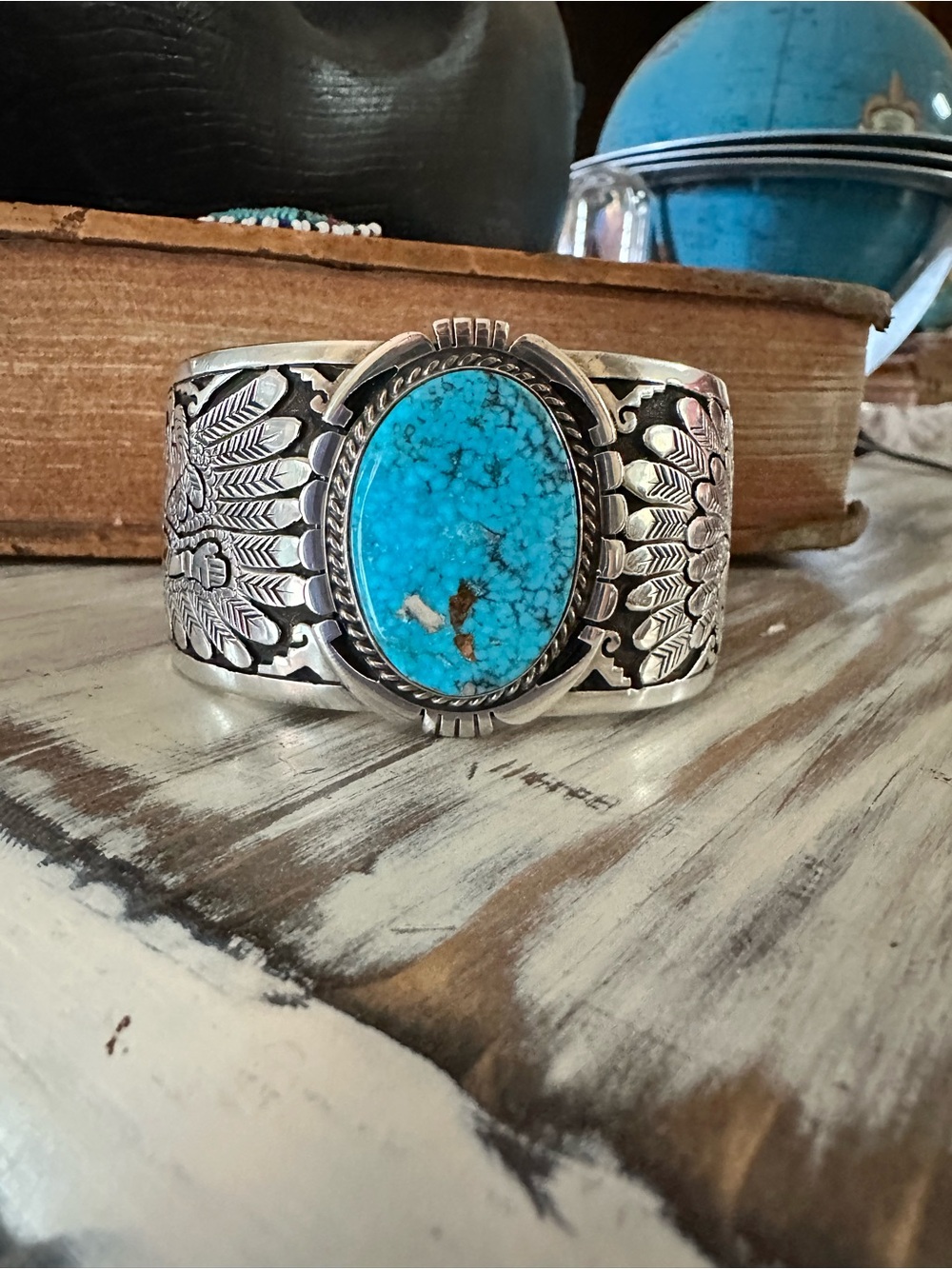 Freddy Charley Turquoise Native American Sterling Silver Cuff-